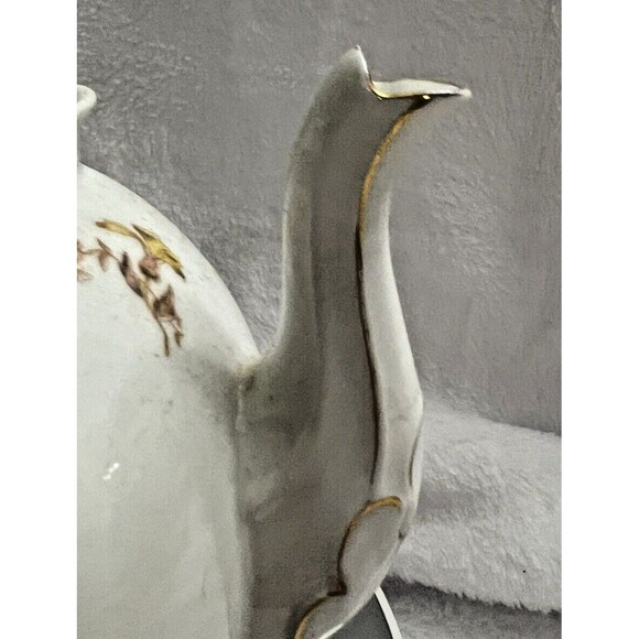 Limoge Teapot White with Gold Flowers Stamped Limoges France 9 Inches - Picture 5 of 16